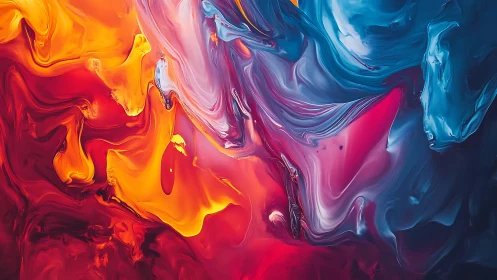 Chromatic fluid dynamics merge molten reds, ambers, and cyans