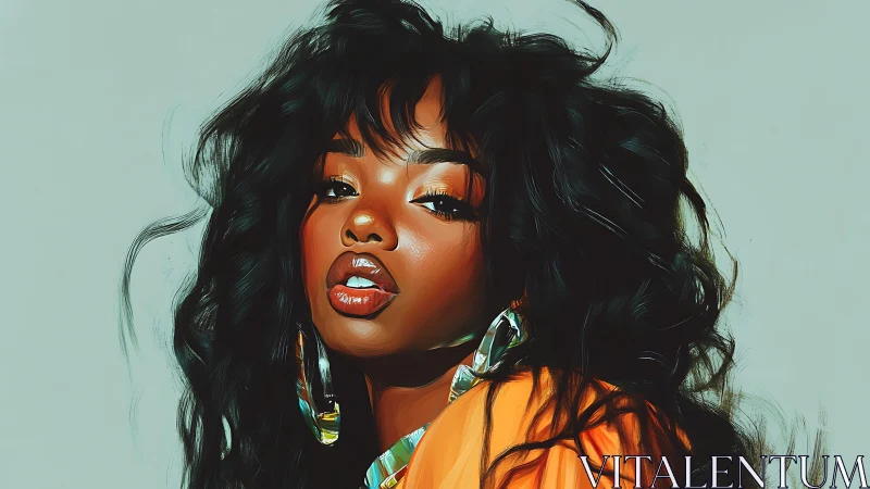 Contemporary Portrait of Woman with Bold Orange Tones and Expressive Makeup.