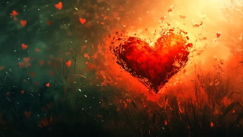 Explosive Heart Against Dark Landscape