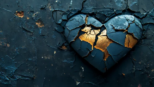 Fractured Surface with Luminous Gold Cracks and Shadows.