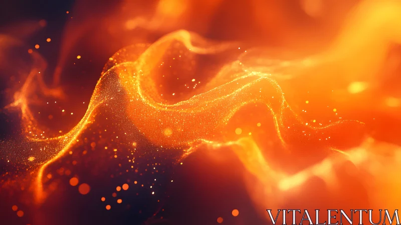 Abstract glowing orange waves with golden sparkles in motion.