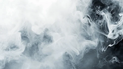Billowing white smoke swirling over deep dark voids.