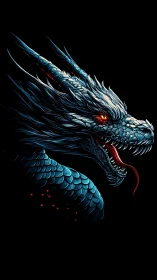 Side profile depicts stylized blue dragon head on black