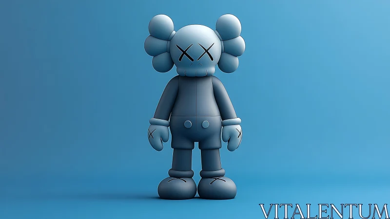 Monochrome vinyl-style character render on gradient cyan ground