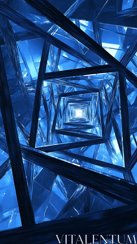 Blue crystal tunnel folds into endlessly shifting prisms