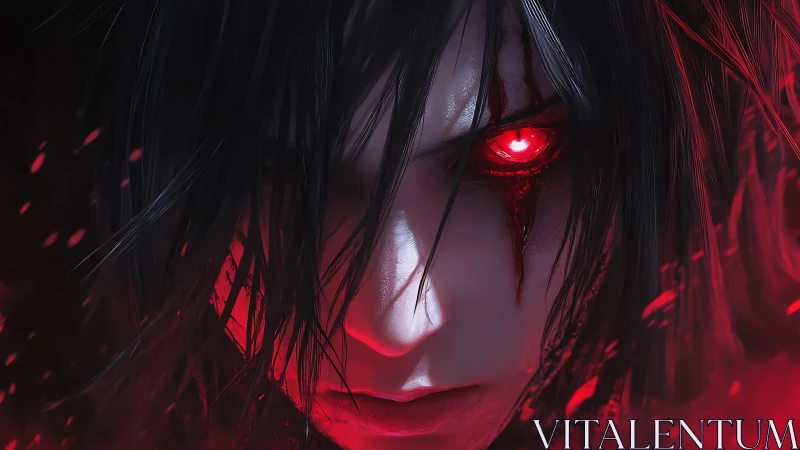Intense red eyed character portrait in dark lighting.