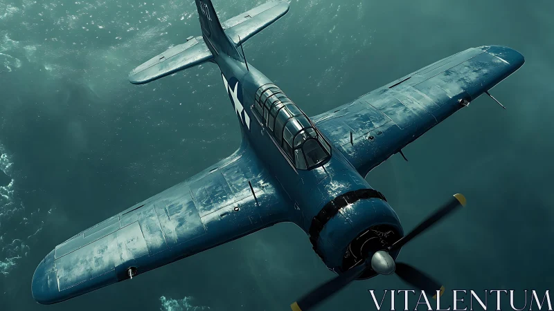 Photorealistic WWII naval dive bomber over turbulent ocean surface.