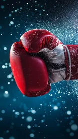 Crimson Boxing Gloves Against Luminous Particles.