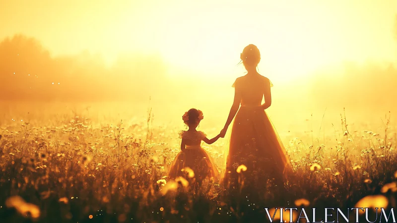 Sunlit silhouettes trade secrets in a golden wildflower sea