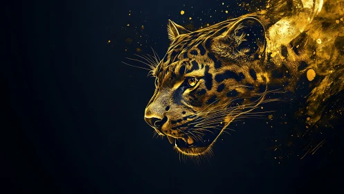 Golden nebula leopard bursts from midnight silence. Period.