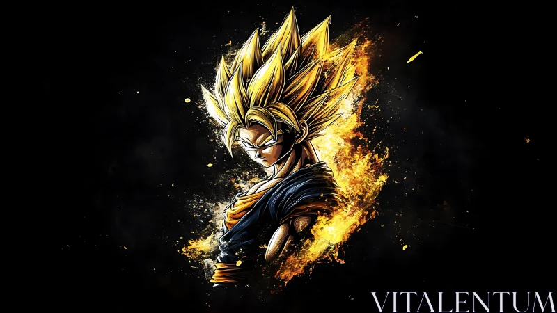 Blazing golden warrior ignites the void with quiet fury.