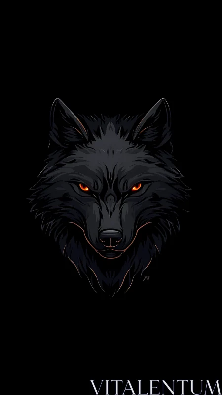 Stylized black wolf head with glowing orange eyes.