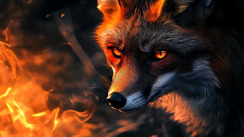 Incandescent vulpine profile in high-contrast pyro-optical lighting.