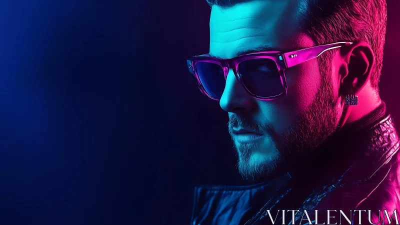 Neon-lit male portrait renders cyber-noir aesthetic in profile