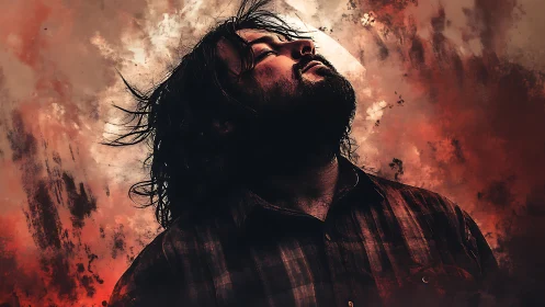 Backlit bearded man in high-contrast grunge compositing workflow