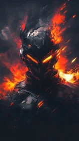 Inferno-plated sentinel with molten eyes in storming ember armor.