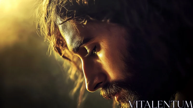 Soft golden light wraps a thoughtful bearded face in silence