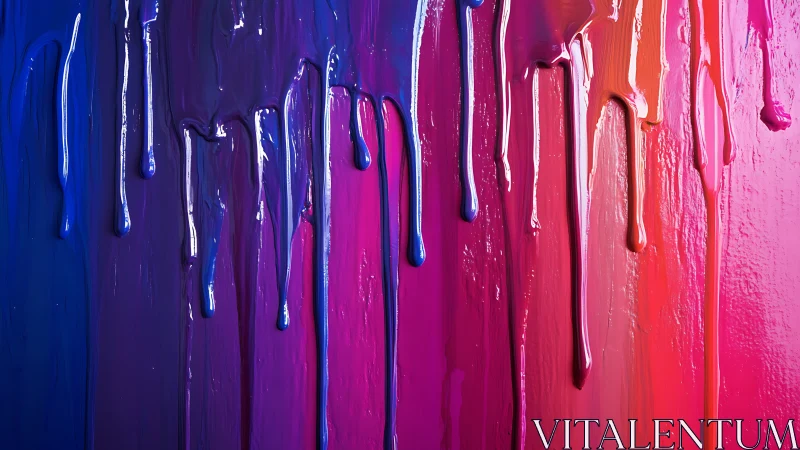 Vertical drips of neon acrylic paint map a cool‑to‑warm gradient