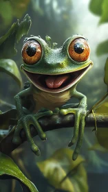 Hyperreal close-up of a wide-eyed rainforest tree frog