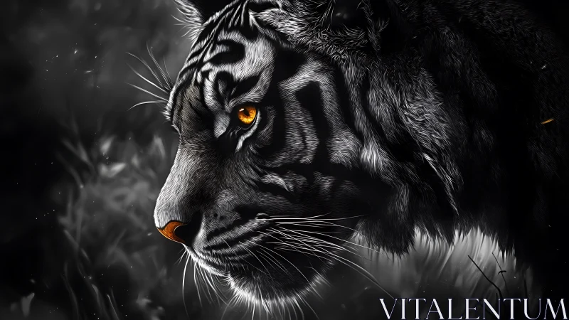 Monochrome tiger profile with high contrast fur detail rendering