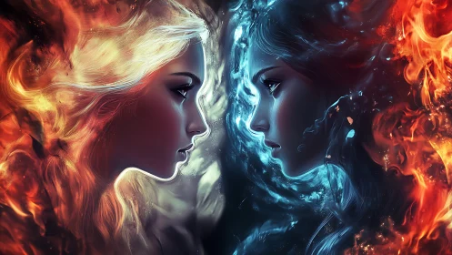 Fire and Ice Profile Faces in Elemental Contrast Study