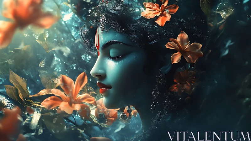 Ethereal blue goddess portrait rendered in luminous digital realism