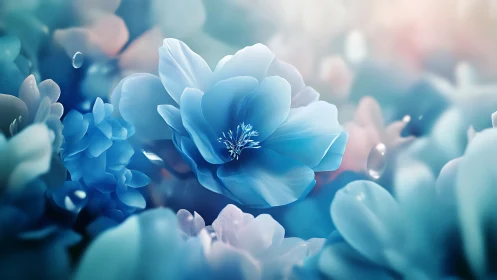 Cerulean Blooms Drift Through Luminous Dreamscape Soft Focus