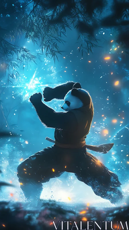 Martial arts panda channels blue elemental energy power