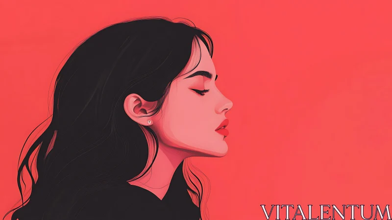 Profile portrait of woman against bold coral backdrop.