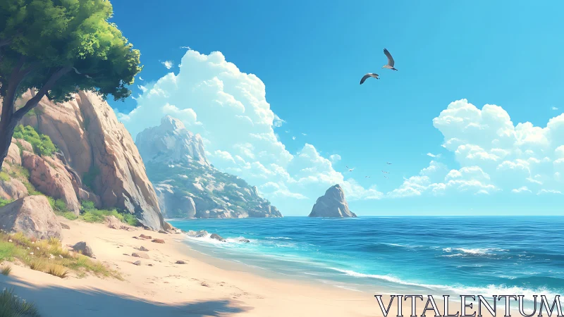 Coastal Landscape with Dramatic Cliffs and Turquoise Waters.