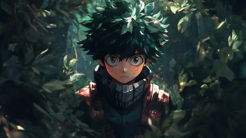 Leaf-lit hero freezes in a hush between courage and fear