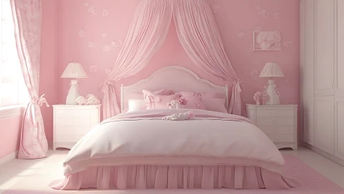 Soft pink canopy bedroom creates a dreamy romantic retreat