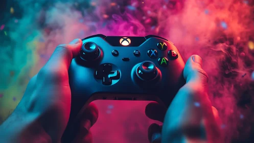 Gaming Controller in Synthetic Light Environment.