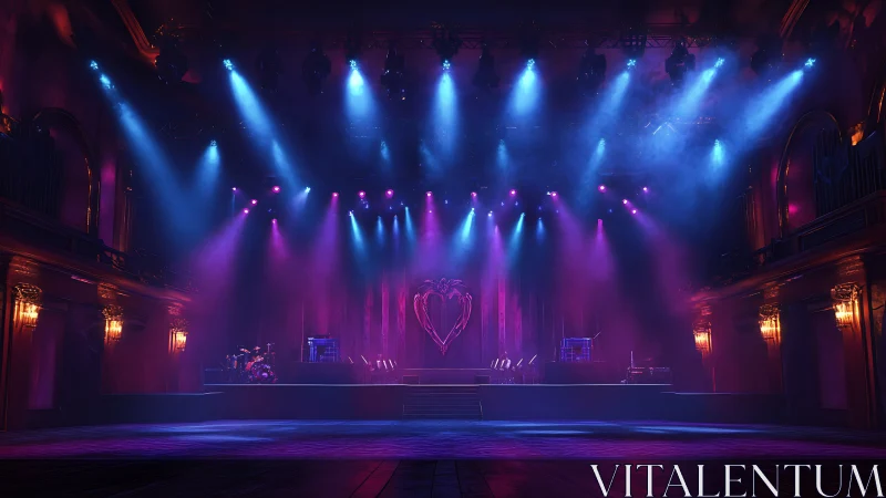 Velvet-lit concert hall stage glowing in electric hues.