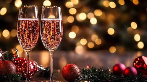 Sparkling holiday toast amid glittering bokeh magic.