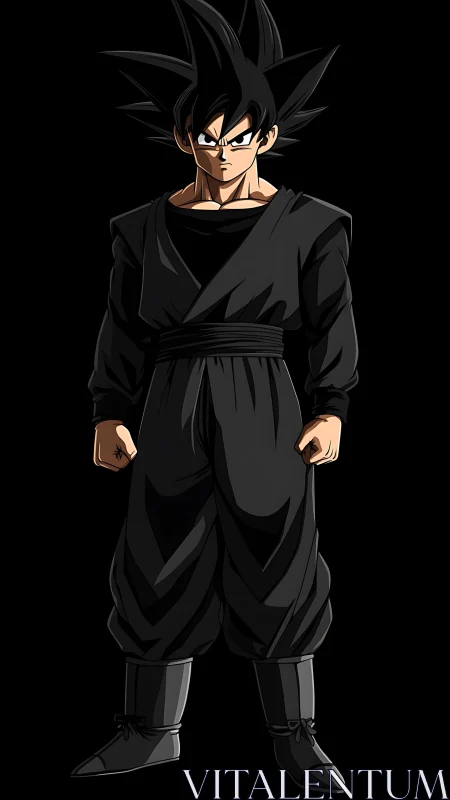 Monochrome martial anime fighter in high-contrast stance.