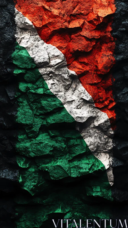 Striking tricolor flag flows boldly across rugged rock