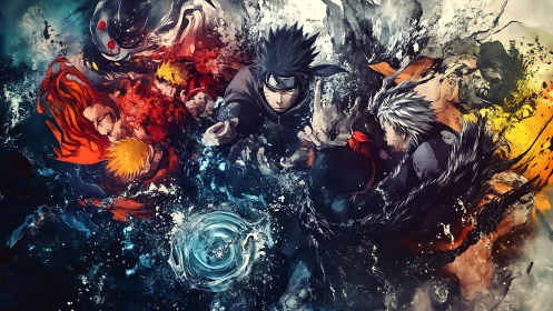 Storm of swirling warriors collides in elemental anime battle