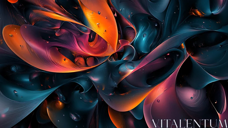 Abstract curved forms in multicolored digital composition.