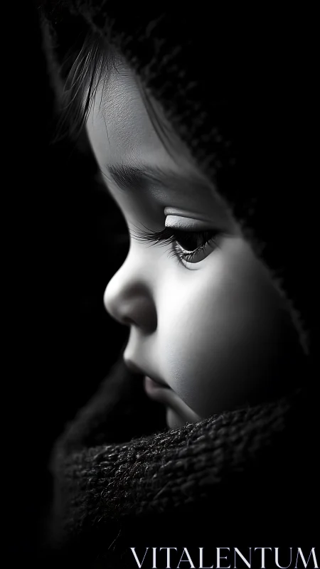 Child profile portrait in monochrome lighting study.