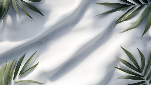 Soft fabric backdrop with diagonally lit palm leaves framing space