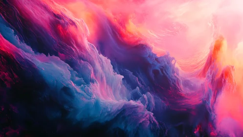 Neon storm clouds swirling through abstract cosmic sky.