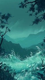 Turquoise Reverie: Mist-Veiled Mountain Valley.