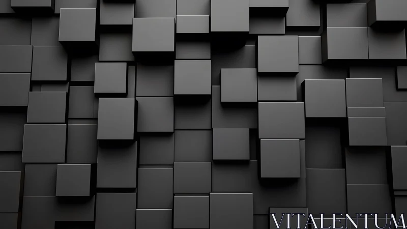 Minimalist 3D Black Cubes Abstract Geometric Wall Art Design.
