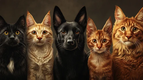 Five Loving Companions Unite Their Gaze