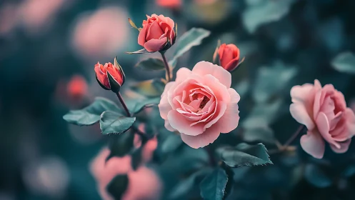 Blush Petals Unfold: Garden's Dance Between Shadow and Rose.