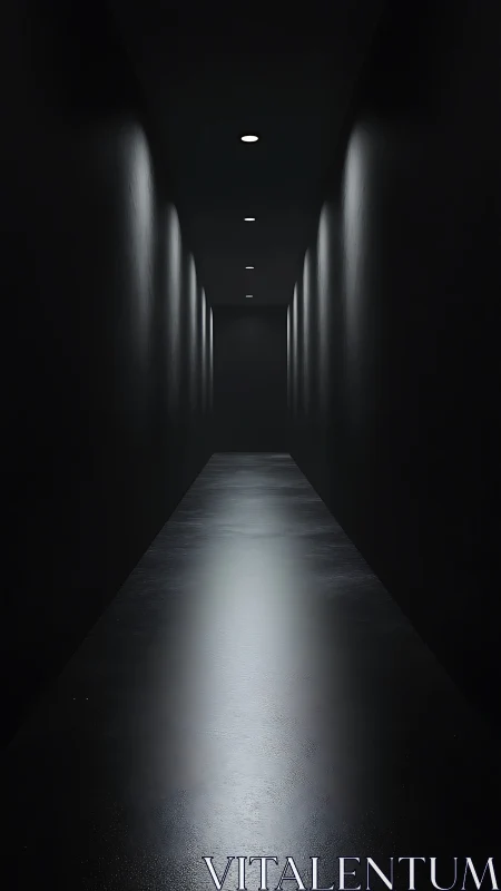 Long dark corridor uses recessed downlights for controlled luminance