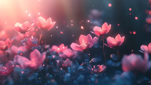 Pink Lotus Flowers in Magical Light Field