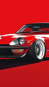 Retro red coupe slices through silence on blank crimson