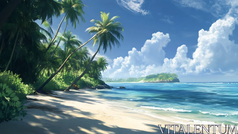 Tropical Paradise Beach with Palm Trees and Azure Waters